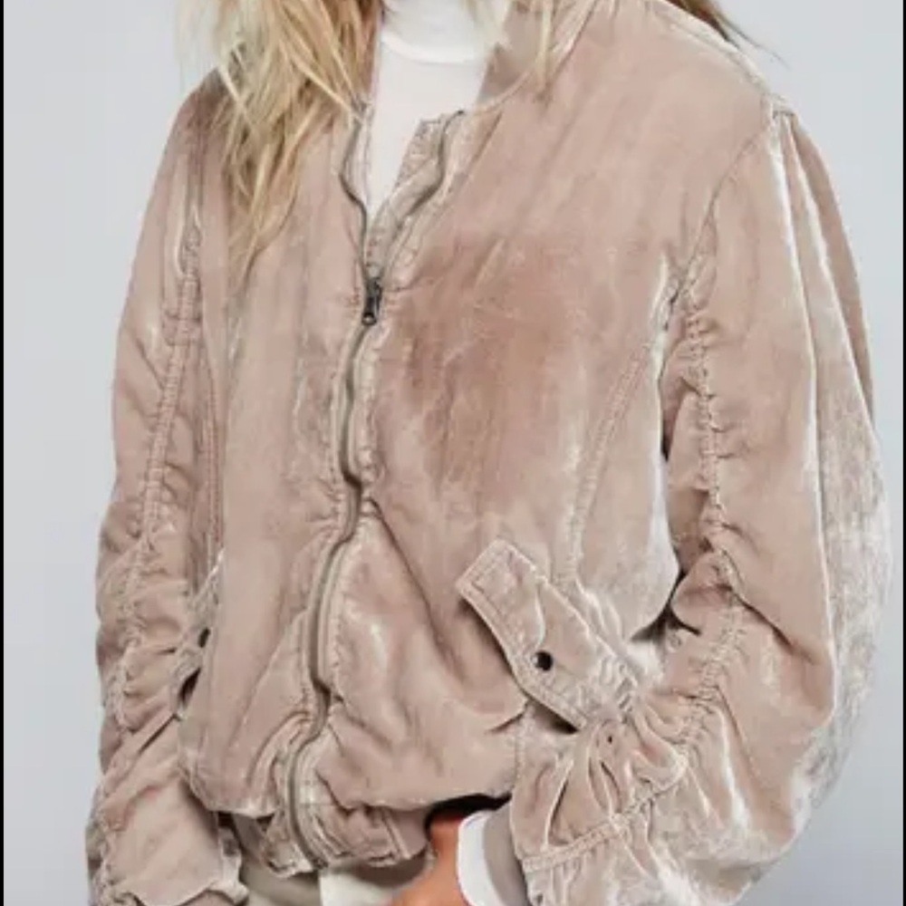 Free People Ruched Velvet Bomber Jacket